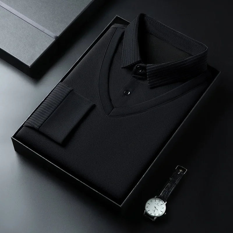 The Printeez Contrast Flex Zero Wrinkles Black Polo