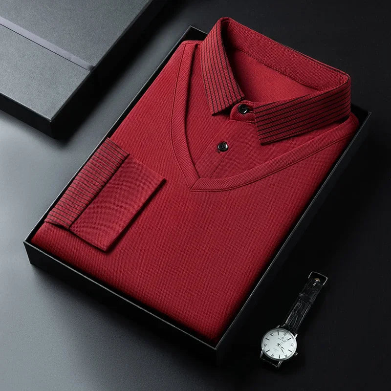 The Printeez Contrast Flex Zero Wrinkles Red Polo