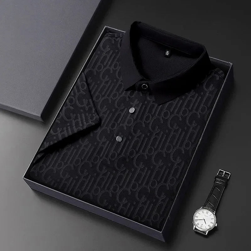 The Printeez Crisp Summer Casual Short Sleeved Printed Black Polo