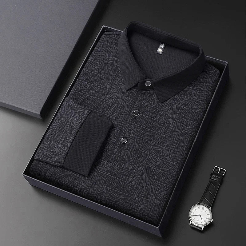 The Printeez Sun-Shield Print Wrinkle-Free Black Polo