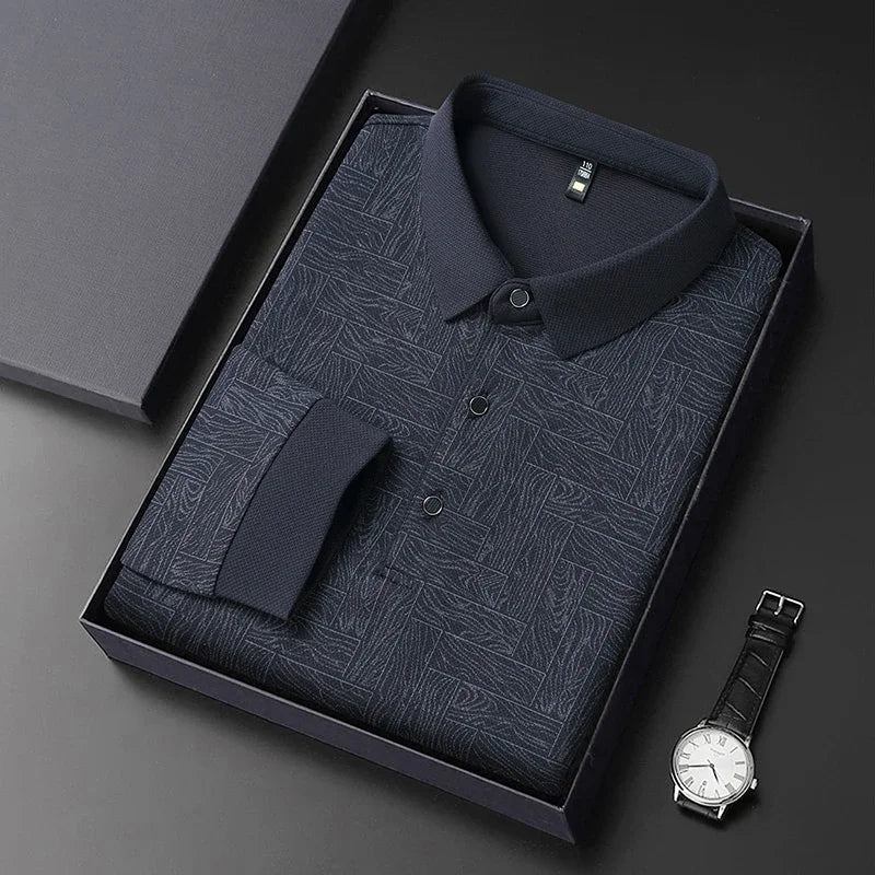 The Printeez Sun-Shield Print Wrinkle-Free Blue Polo